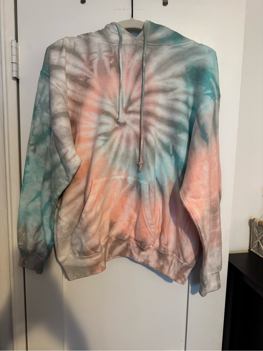 Small Tie-Dye Hoodie in Teal, Coral & Cream, Gray/Brown